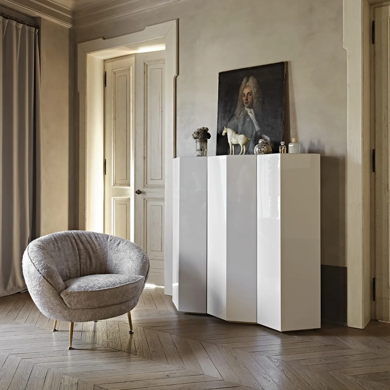 Black Tie Cabinets<Gemma Zig-Zagged White-Gray Wooden Cupboard