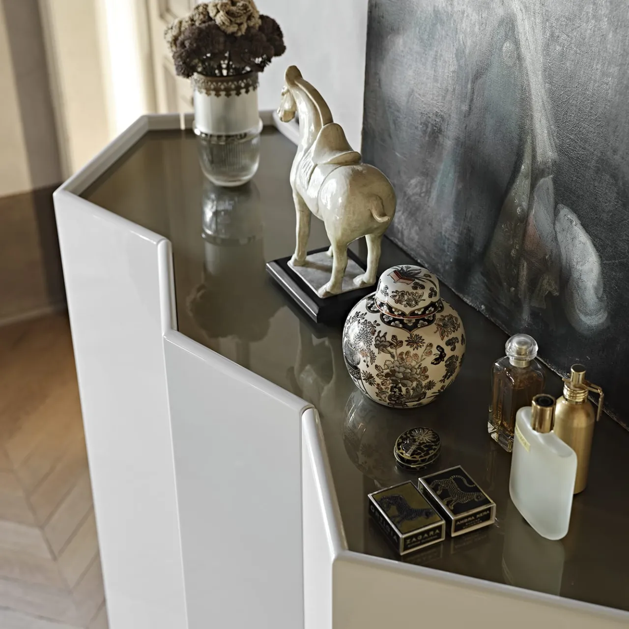 Black Tie Cabinets<Gemma Zig-Zagged White-Gray Wooden Cupboard