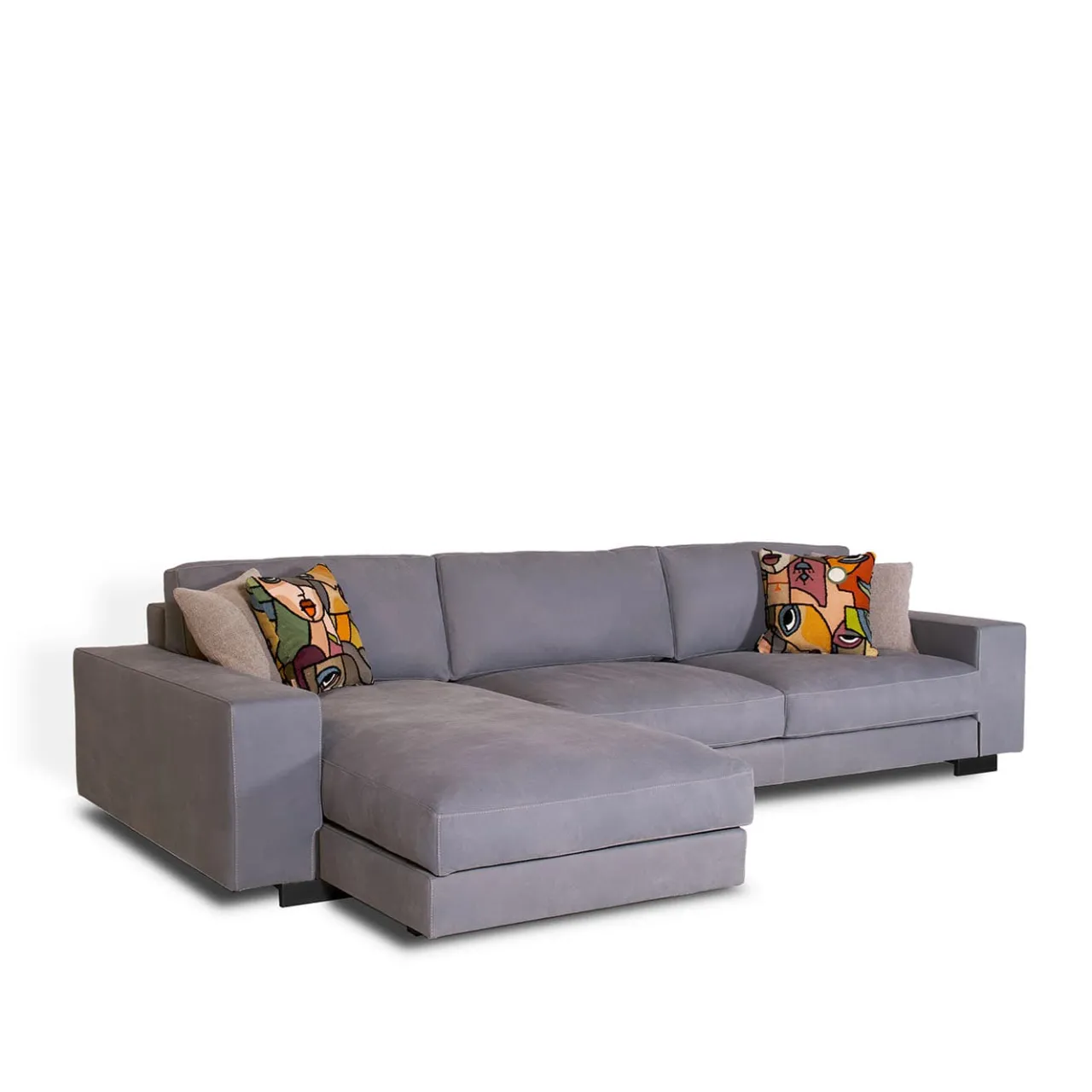 Mantellassi 1926 Sofas<Glam light blue leather sofa with chaise longue