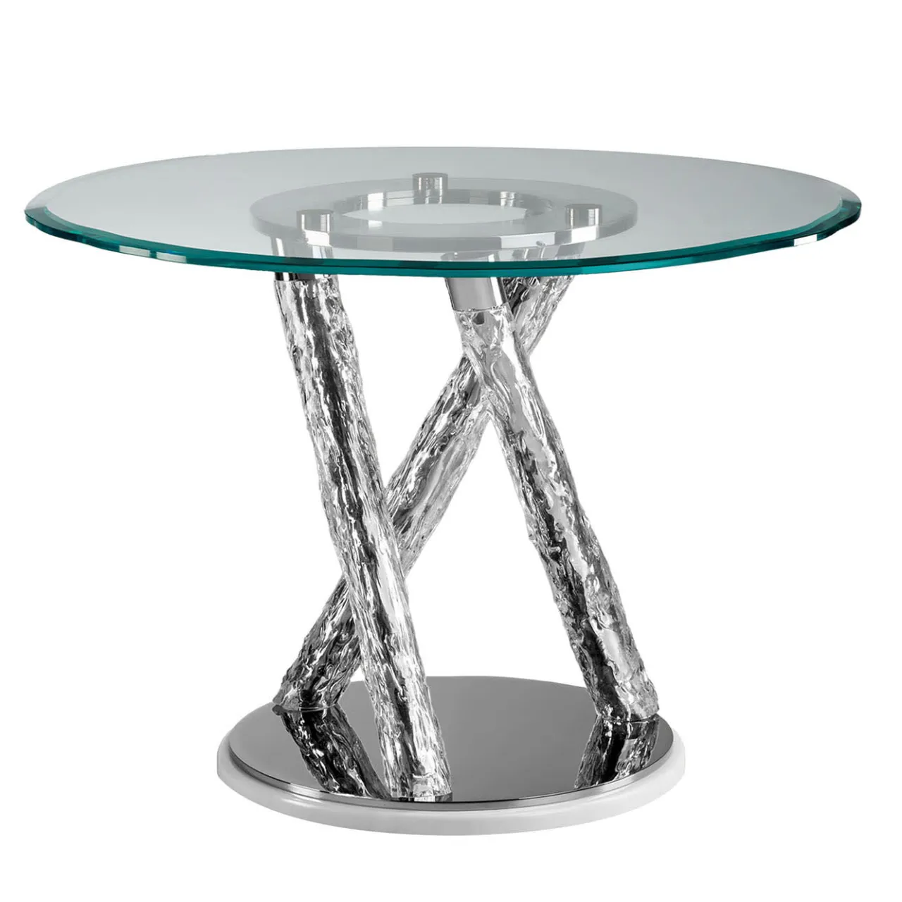 Ros Italia Interiors Dining Tables<Glass Table With Circular Glass Top and Twisted Legs