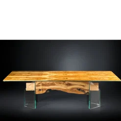 VGnewtrend Dining Tables<Glass&Wood Portofino Rectangular Table in Olive Wood