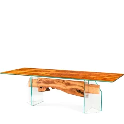 VGnewtrend Dining Tables<Glass&Wood Portofino Rectangular Table in Olive Wood