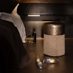 Lorenza Bozzoli Couture Ottomans & Poufs<Gleaming Gold Metallic Leather Pouf by Lorenza Bozzoli