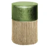 Lorenza Bozzoli Couture Ottomans & Poufs<Gleaming Green Leather Gold Fringes Pouf by Lorenza Bozzoli