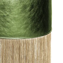 Lorenza Bozzoli Couture Ottomans & Poufs<Gleaming Green Leather Gold Fringes Pouf by Lorenza Bozzoli