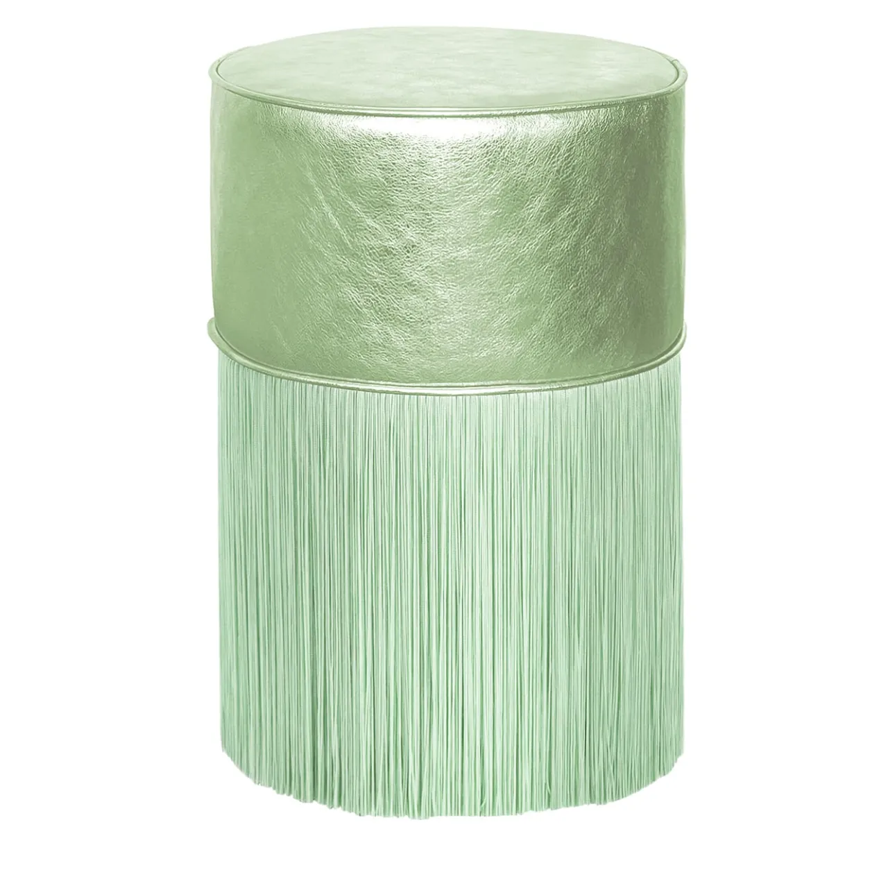 Lorenza Bozzoli Couture Ottomans & Poufs<Gleaming Light Green Metallic Leather Pouf by Lorenza Bozzoli