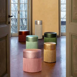 Lorenza Bozzoli Couture Ottomans & Poufs<Gleaming Light Green Metallic Leather Pouf by Lorenza Bozzoli