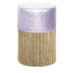Lorenza Bozzoli Couture Ottomans & Poufs<Gleaming Lillac Leather Gold Fringes Pouf by Lorenza Bozzol