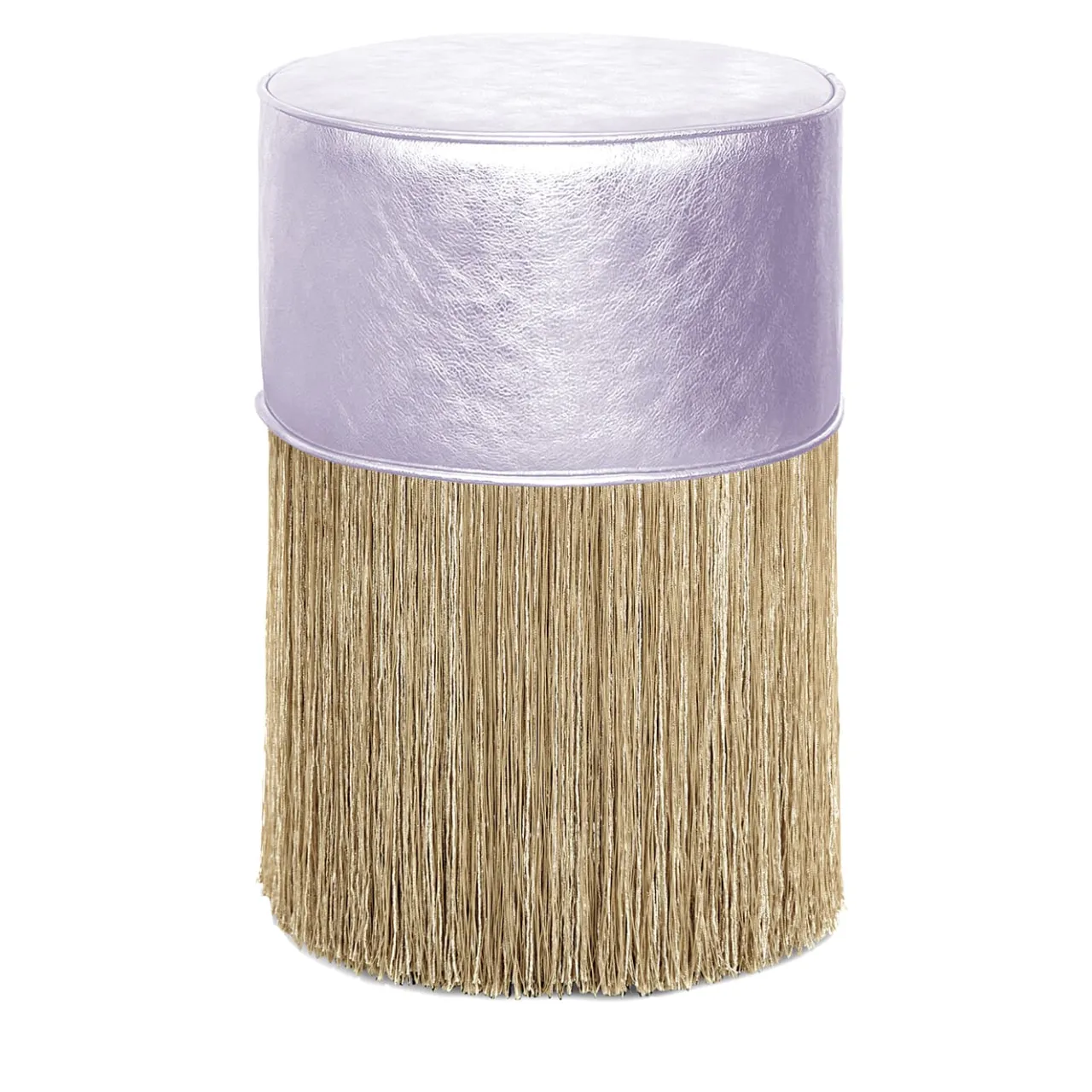 Lorenza Bozzoli Couture Ottomans & Poufs<Gleaming Lillac Leather Gold Fringes Pouf by Lorenza Bozzol