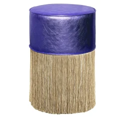 Lorenza Bozzoli Couture Ottomans & Poufs<Gleaming Purple Leather Gold Fringes Pouf by Lorenza Bozzoli