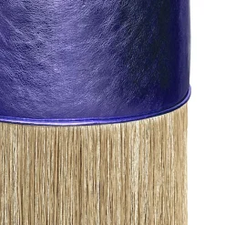 Lorenza Bozzoli Couture Ottomans & Poufs<Gleaming Purple Leather Gold Fringes Pouf by Lorenza Bozzoli