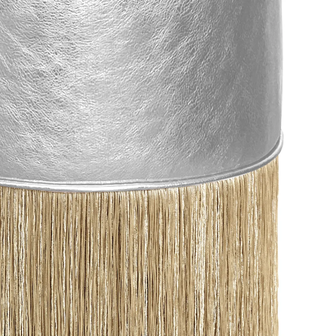 Lorenza Bozzoli Couture Ottomans & Poufs<Gleaming Silver Leather Gold Fringes Pouf by Lorenza Bozzoli