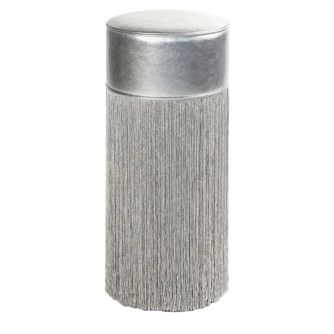 Lorenza Bozzoli Couture Bar Stools<Gleaming Silver Metallic Leather Bar Stool By Lorenza Bozzoli