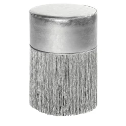 Lorenza Bozzoli Couture Ottomans & Poufs<Gleaming Silver Metallic Leather Pouf by Lorenza Bozzoli