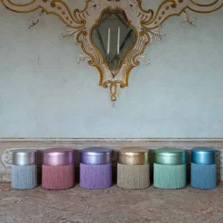 Lorenza Bozzoli Couture Ottomans & Poufs<Gleaming Silver Metallic Leather Pouf by Lorenza Bozzoli