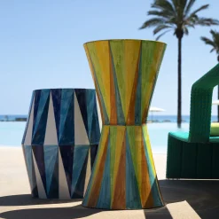Fratelli Bevilacqua Side Tables<Glossy Blue and White Rhombus Pattern Decor Ceramic Table