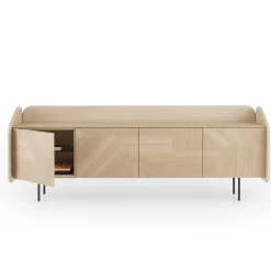 Morica Design Sideboards Buffets<Glossy Cipria INTARSIO Sideboard with Hand-Inlaid Natural Oak Shell