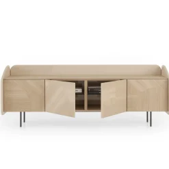 Morica Design Sideboards Buffets<Glossy Cipria INTARSIO Sideboard with Hand-Inlaid Natural Oak Shell