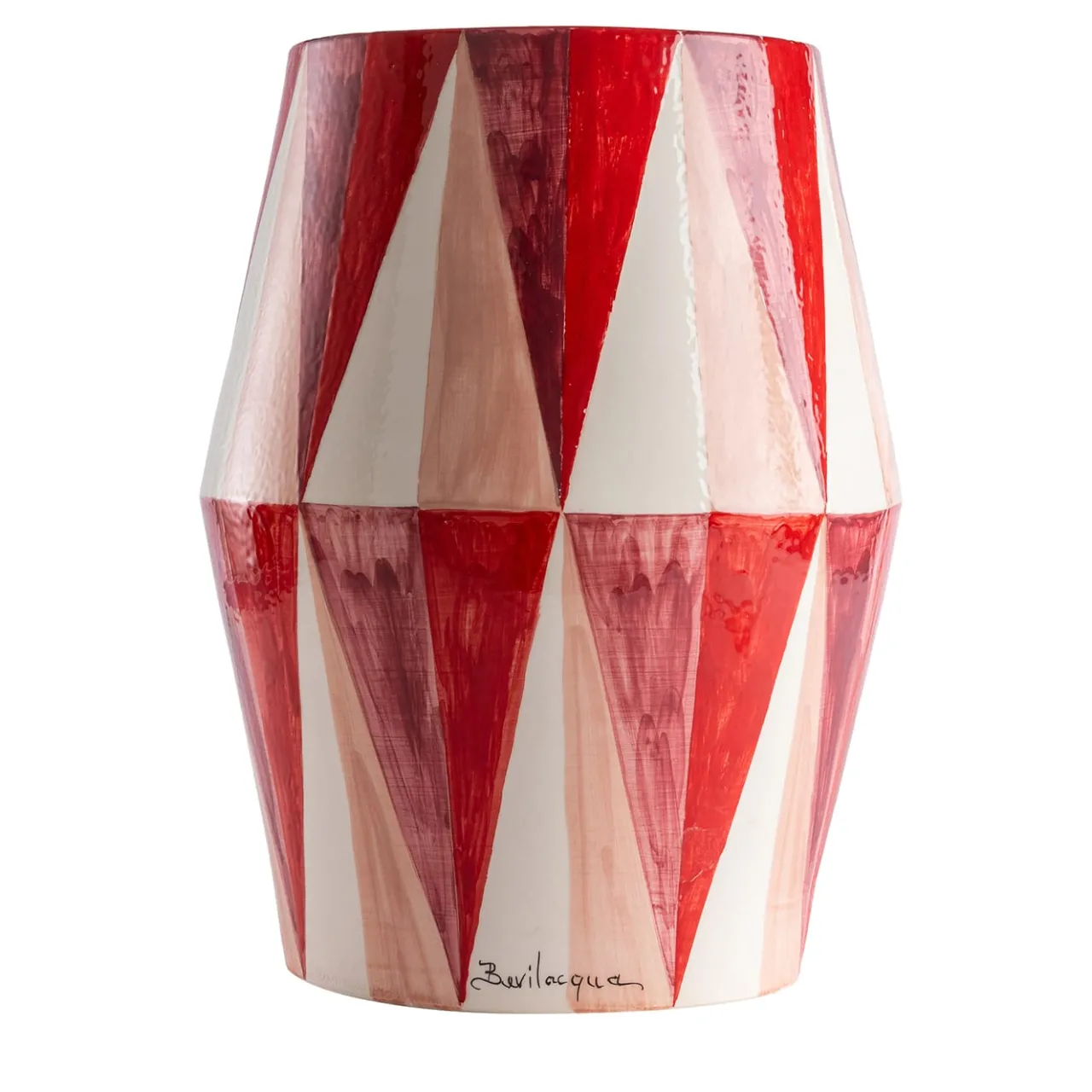 Fratelli Bevilacqua Side Tables<Glossy Red and White Rhombus Pattern Decor Ceramic Table