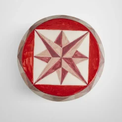 Fratelli Bevilacqua Side Tables<Glossy Red and White Rhombus Pattern Decor Ceramic Table