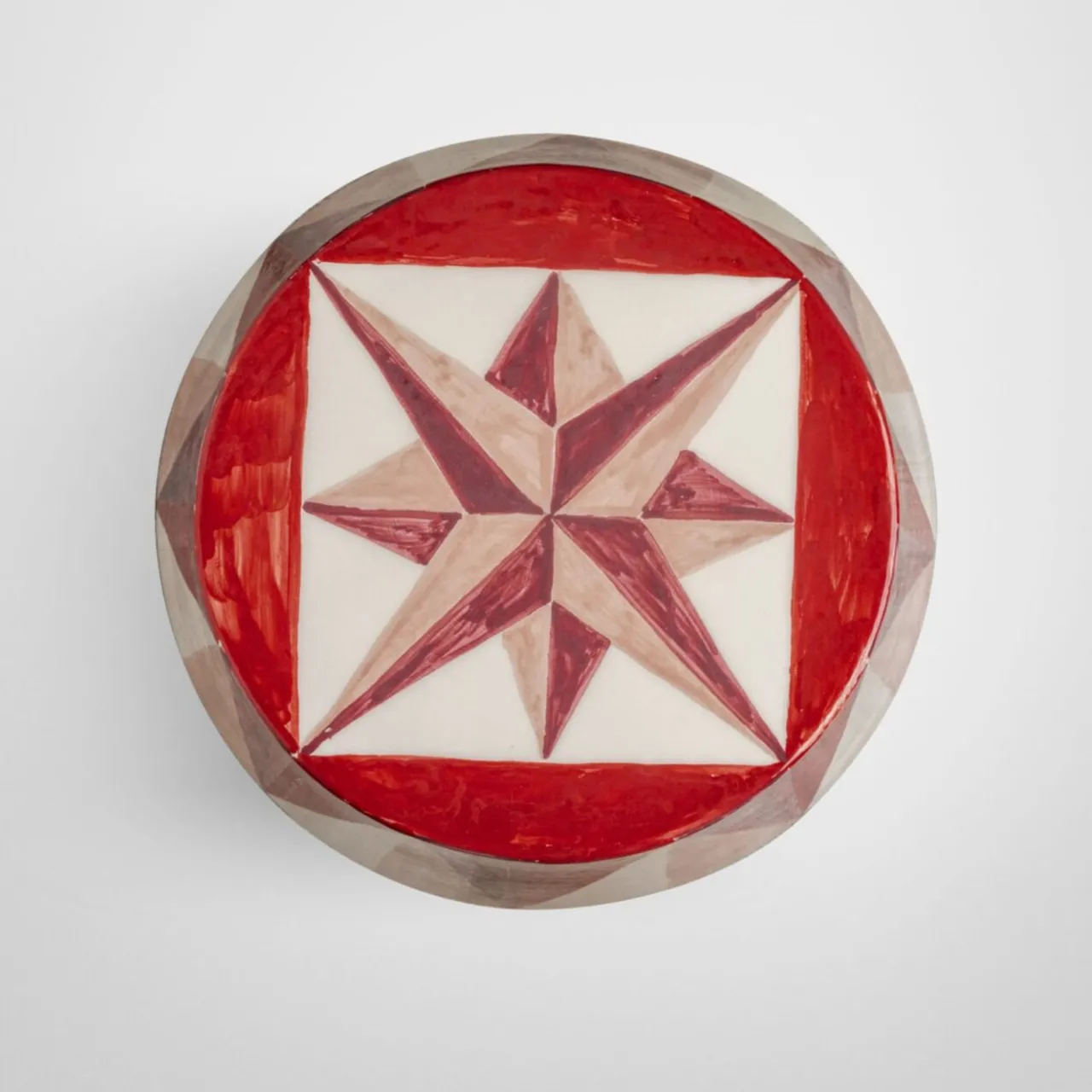 Fratelli Bevilacqua Side Tables<Glossy Red and White Rhombus Pattern Decor Ceramic Table