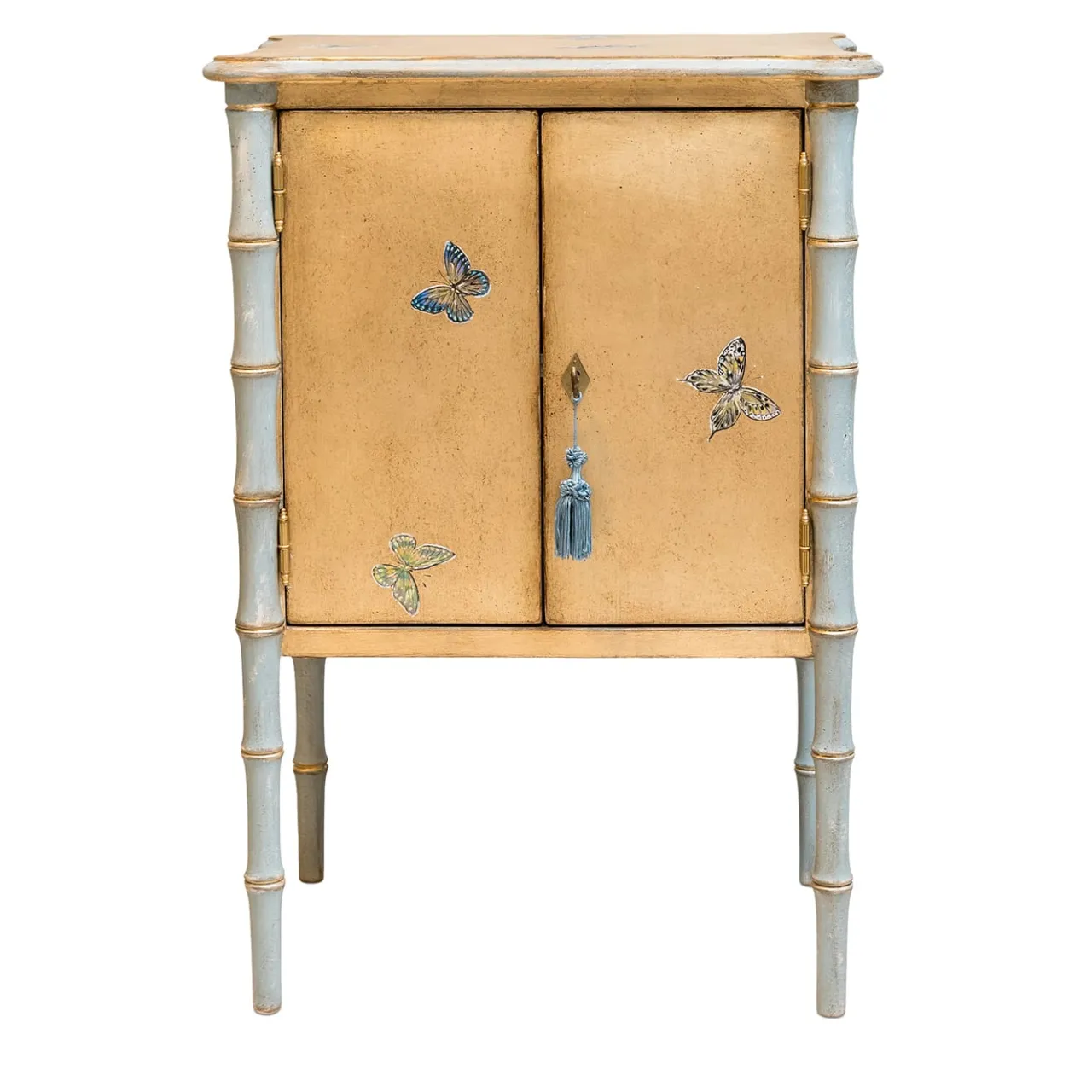Porte Italia Nightstands<Gold-Leaf Lombardia Bamboo Nightstand with Butterflies