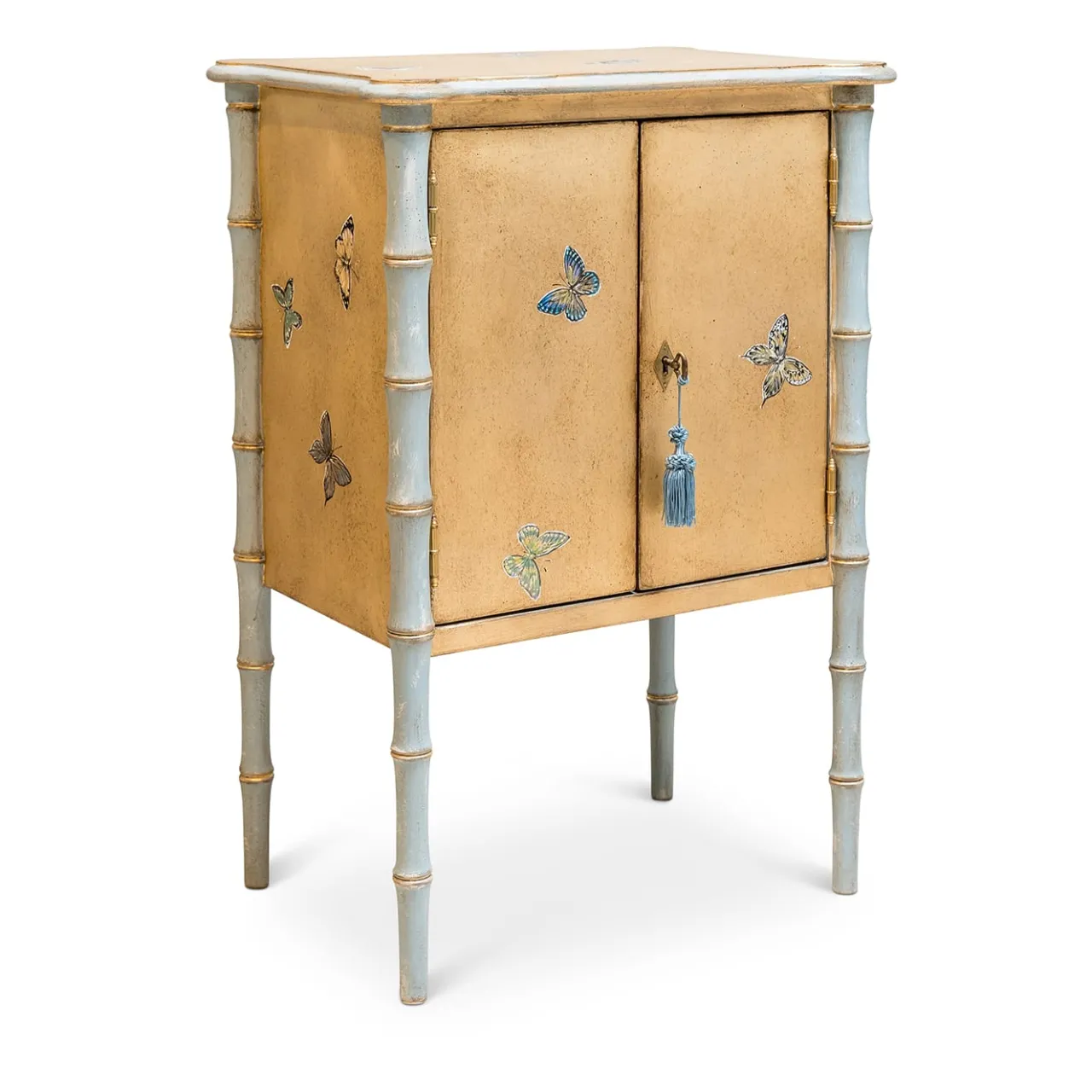 Porte Italia Nightstands<Gold-Leaf Lombardia Bamboo Nightstand with Butterflies