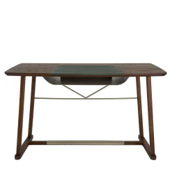 Borzalino Desk & Writing Tables<Golia Brown Wood Desk with Leather Inlay