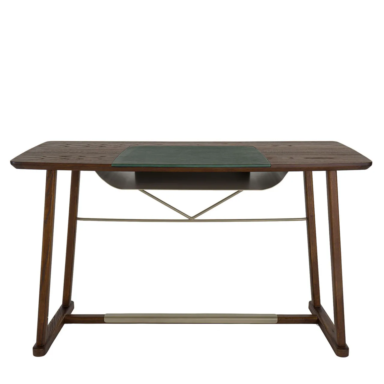 Borzalino Desk & Writing Tables<Golia Brown Wood Desk with Leather Inlay