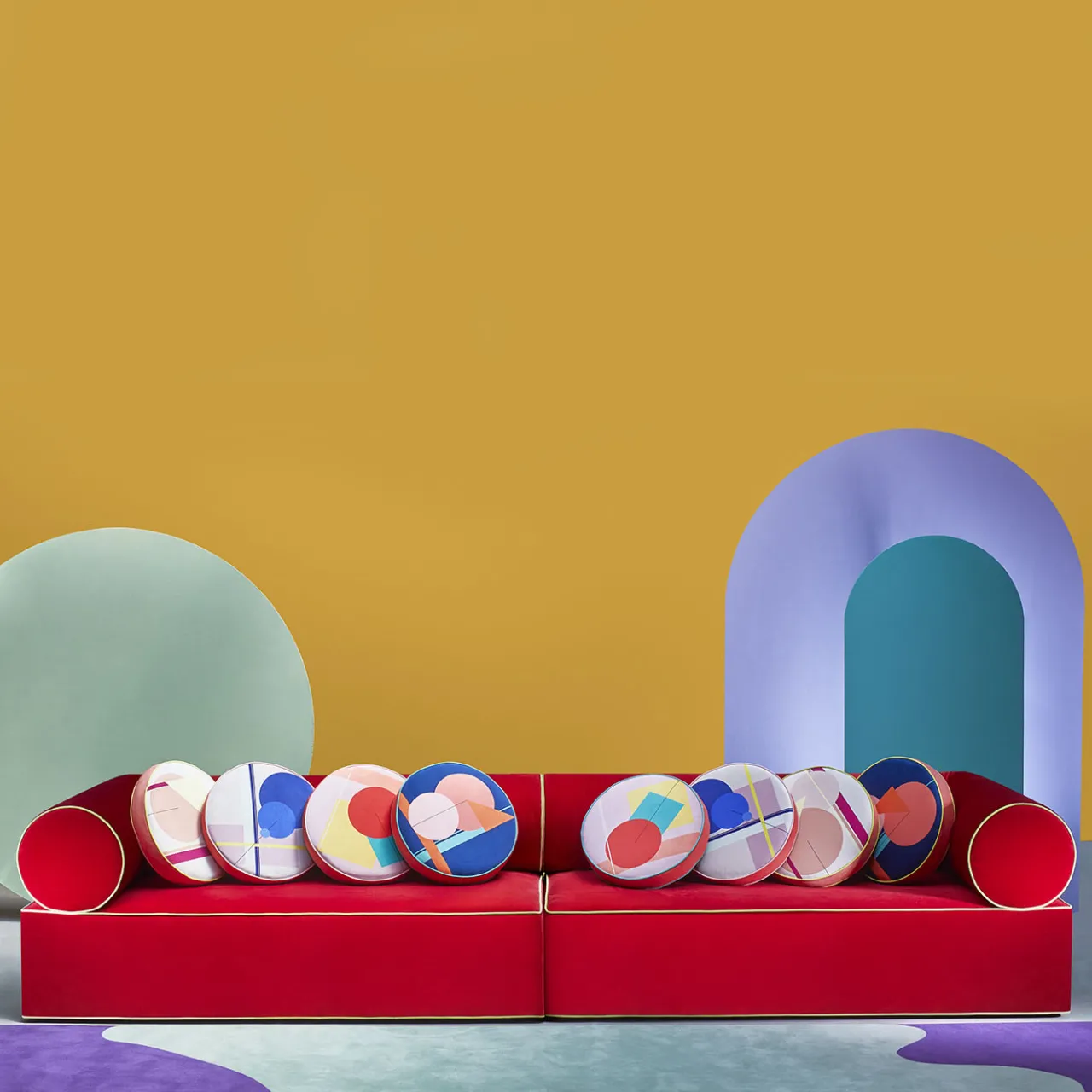 Paolo Nesi Sofas<Graphius Red & Yellow Fabric Sofa by Giuseppe Dicecca