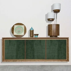 Meccani Design Sideboards Buffets<Green Velvet 3-Door Sideboard by Mascia Meccani