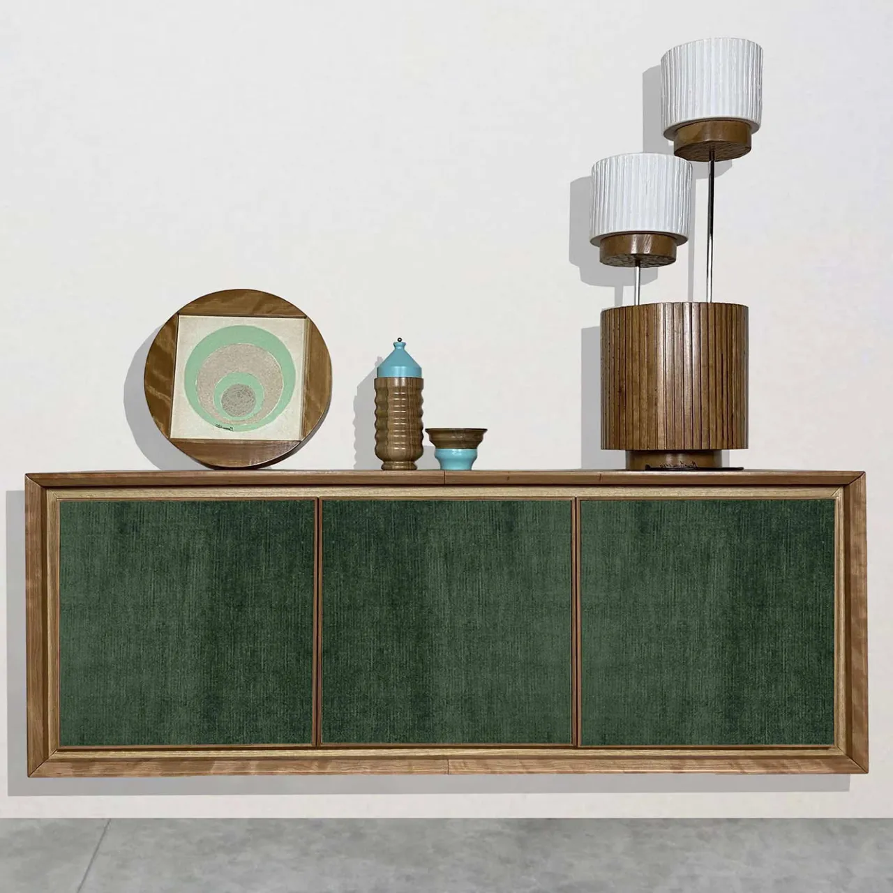 Meccani Design Sideboards Buffets<Green Velvet 3-Door Sideboard by Mascia Meccani