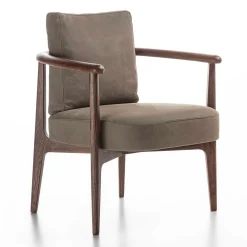 Durame Lounge Chairs<Greta Canaletto Walnut & Gray Leather Lounge Chair With Arms