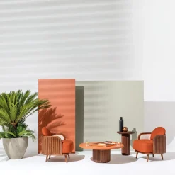 Il Giardino di Legno Outdoor Coffee Tables<Grissini Round Wood Outdoor Coffee Table with orange top