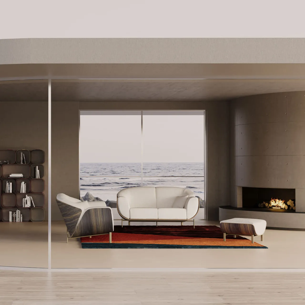 FROMM. Ottomans & Poufs<Haima' White Bouclé Pouf