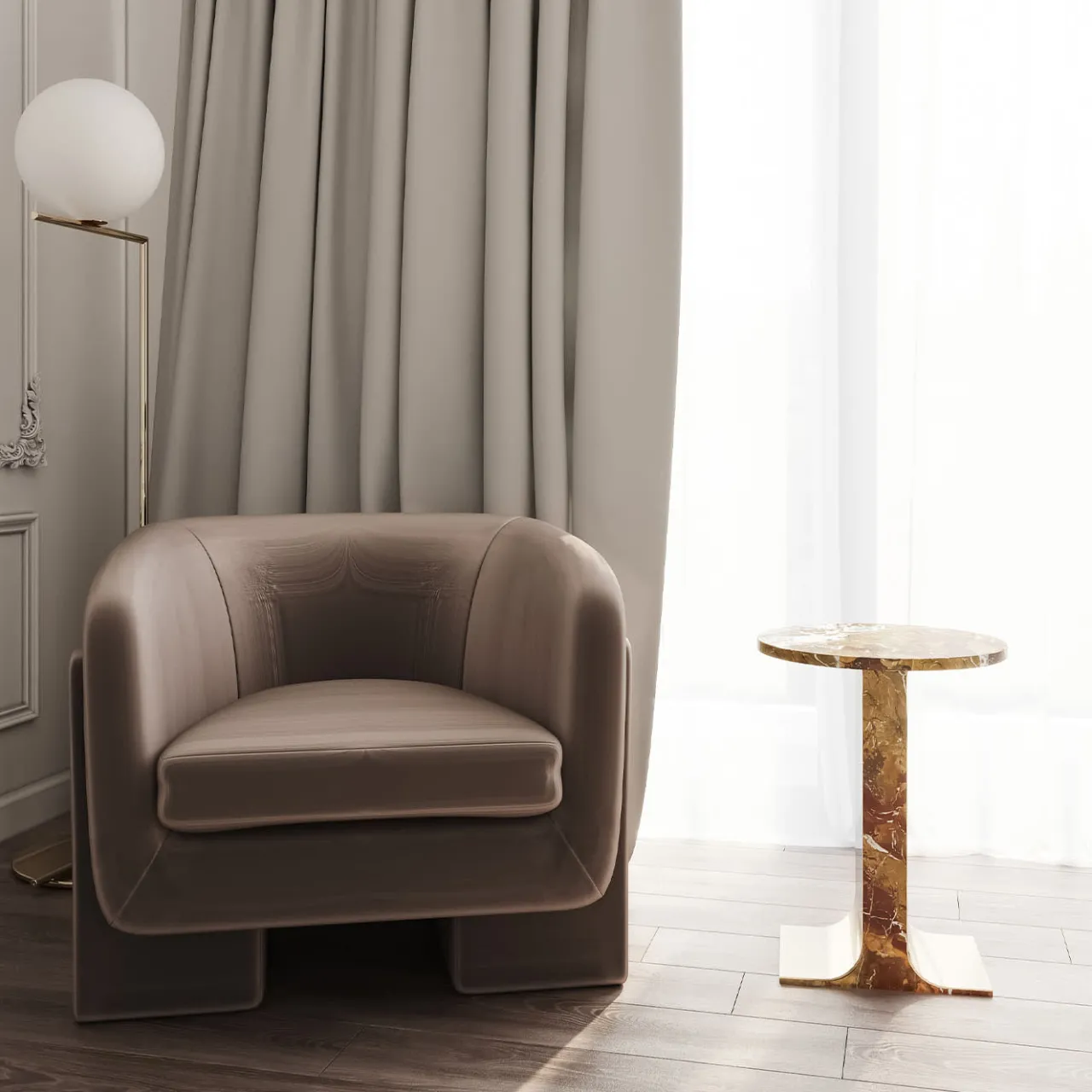 L'Eccesso Side Tables<Hani Orange Marble With Gold Finish Metal Structure Side Table