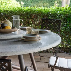 Veltha Outdoor Stone Design Outdoor Dining Tables<Hermu 230 gray peperino stone and brown steel Outdoor Dining Table