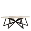 Veltha Outdoor Stone Design Outdoor Dining Tables<Hermu 230 round beige travertine stone and brown steel outdoor dining table