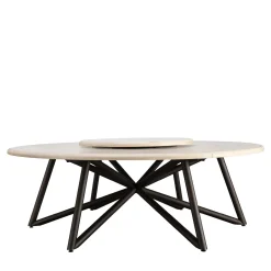 Veltha Outdoor Stone Design Outdoor Dining Tables<Hermu 230 round beige travertine stone and brown steel outdoor dining table