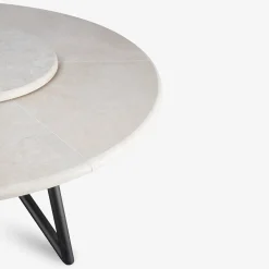 Veltha Outdoor Stone Design Outdoor Dining Tables<Hermu 230 round beige travertine stone and brown steel outdoor dining table