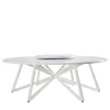 Veltha Outdoor Stone Design Outdoor Dining Tables<Hermu 230 round white carrara marble and white steel outdoor dining table