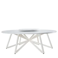 Veltha Outdoor Stone Design Outdoor Dining Tables<Hermu 230 round white carrara marble and white steel outdoor dining table