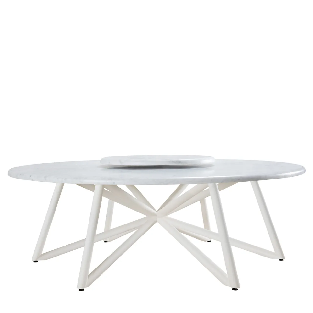 Veltha Outdoor Stone Design Outdoor Dining Tables<Hermu 230 round white carrara marble and white steel outdoor dining table