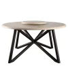 Veltha Outdoor Stone Design Outdoor Dining Tables<Hermu 150 Travertino Stone and Brown Steel Outdoor Dining Table
