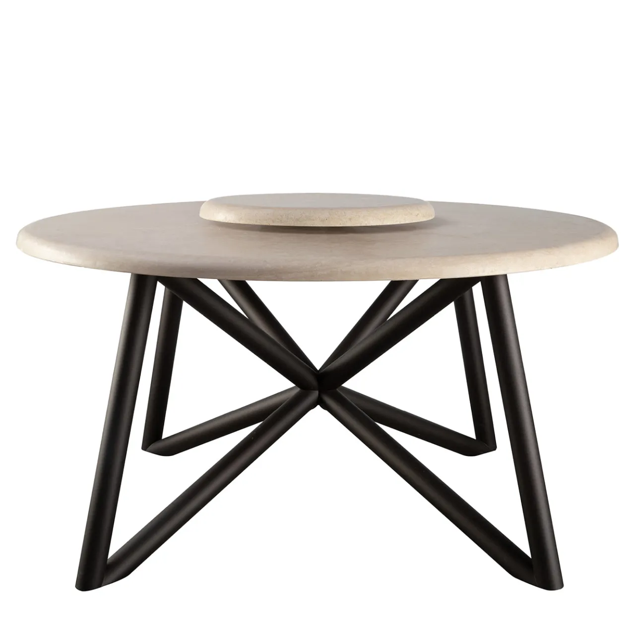 Veltha Outdoor Stone Design Outdoor Dining Tables<Hermu 150 Travertino Stone and Brown Steel Outdoor Dining Table