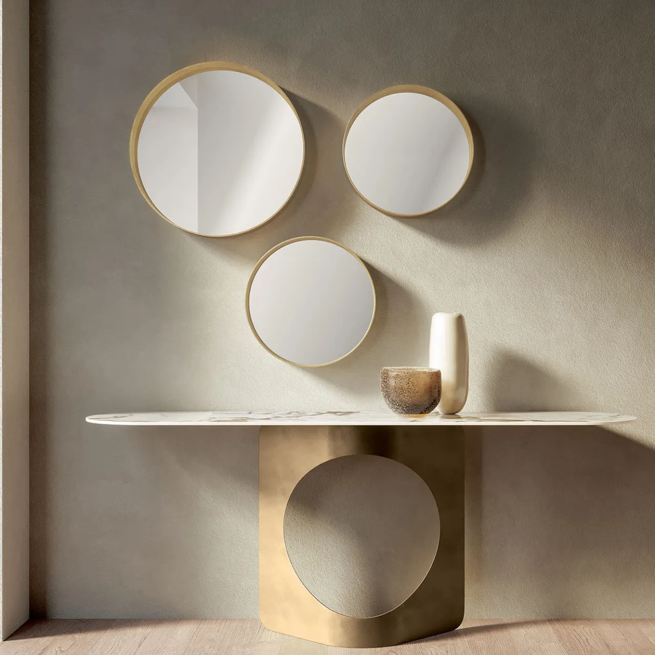 Modesign Consoles<Hole Marbled Stoneware & Bronzed Metal Console