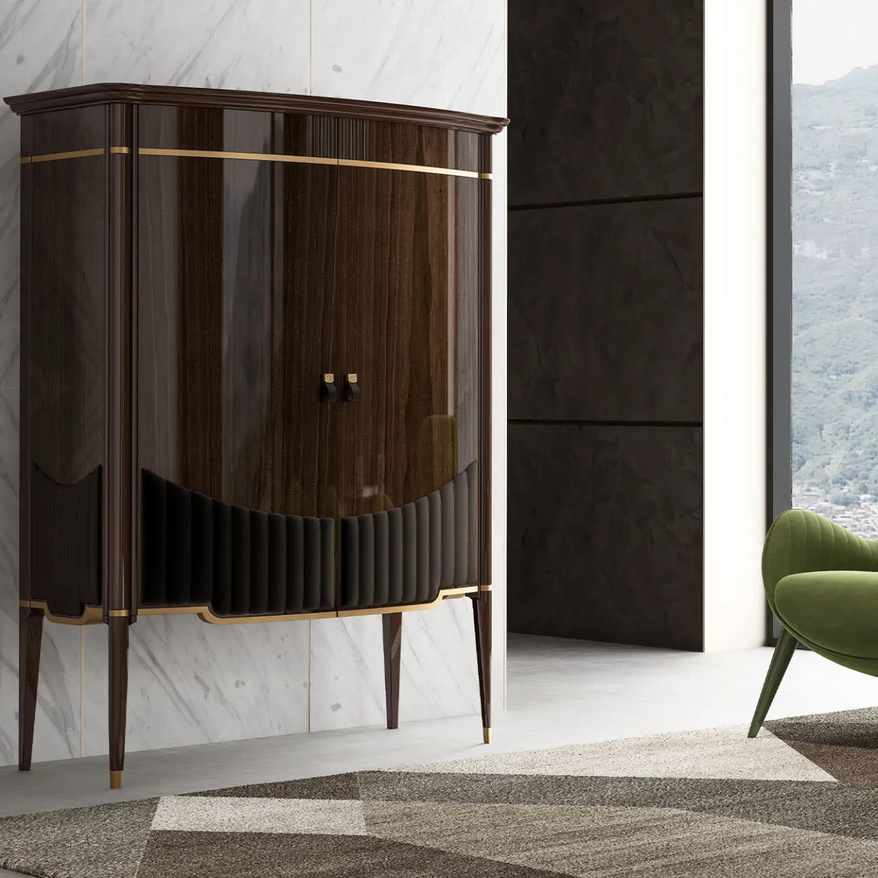 Alberto & Mario Ghezzani Bar Cabinets<Hollywood Glossy Brown Bar Cabinet