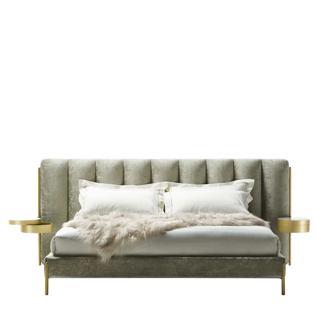 Black Tie Beds<Ibisco Channeled Sage-Green Fabric Double Bed