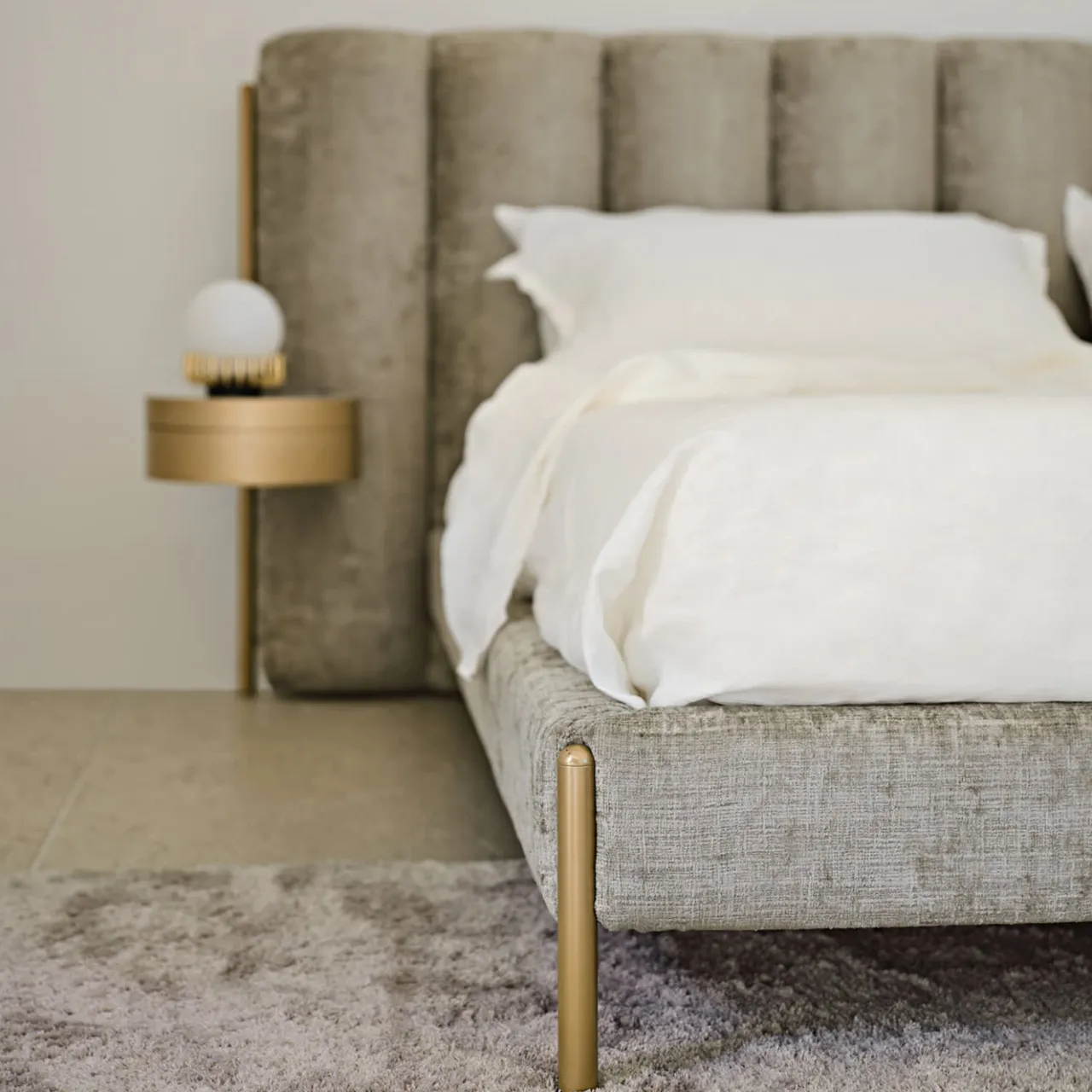 Black Tie Beds<Ibisco Channeled Sage-Green Fabric Double Bed