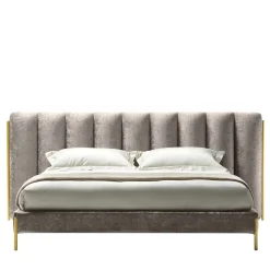 Black Tie Beds<Ibisco One Channeled Gray-Fabric Double Bed